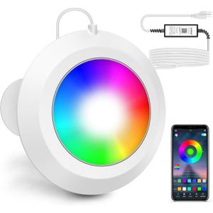 LyLmLe LED Pool Lights, 10W Smart RGB Magnetic Submersible Light with APP Control, 400lm Dimmable, IP68 Waterproof 12V Nicheless Underwater Lights for Inground Aboveground Pools (White)