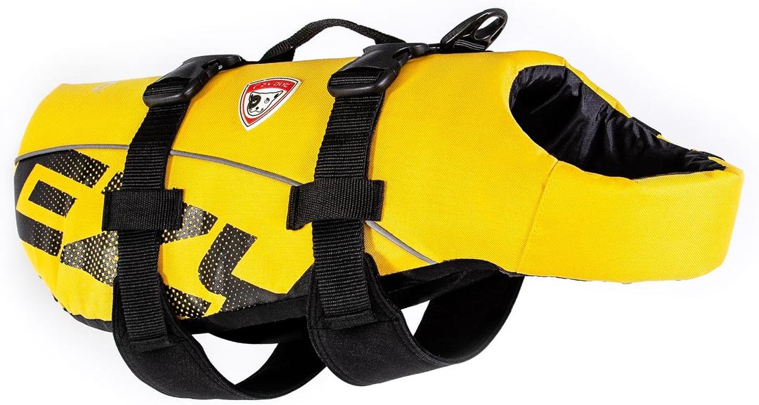 Ezydog DFD Dog Life Jacket - Adjustable Swimming Safety Vest with Reflective Trim & Durable Grab Handle - 50% More Flotation Material - X-Large, Yellow