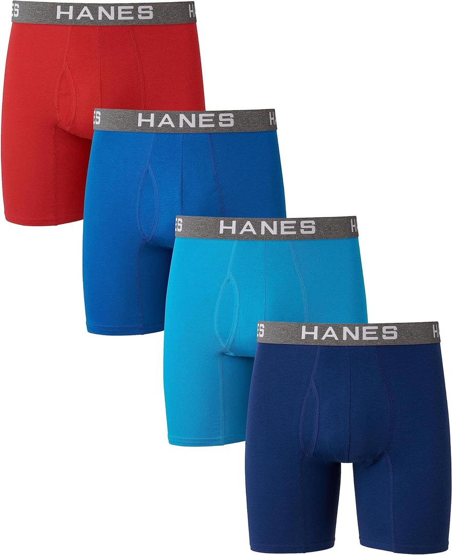 Hanes Men's Comfort Flex Fit Boxer Briefs, Ultra Soft Cotton Modal Blend Underwear, 4-pack (Red/Blue/Navy - 4 Pack) S