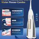 Electric Toothbrush with Water Flosser Combo, Professional Flossing Toothbrush with 3 Sonic Brush Modes & 5 Water Pressures, Cordless Water Flosser for Adults Teeth Cleaning Plaque Removal, White