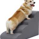 Lesure Dog Stairs for Small Dogs Pet Steps Ramp for High Bed and Couch with CertiPUR-US Certified Foam with Non-Slip Bottom, Grey, 4 Steps