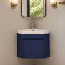 wonline 22" Corner Bathroom Vanity Sink Combo for Small Space Wall Mounted Cabinet Set Design Navy Resin Basin Sink Top Chrome Faucet and Drain