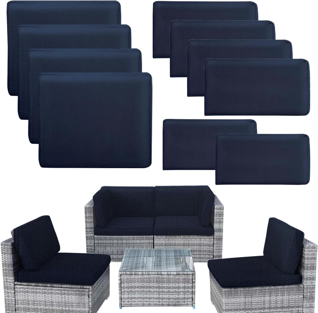 Outdoor Patio Cushion Covers Replacement, Couch Cushions Covers with Zippers, Waterproof Patio Furniture Cushion Slipcovers for Couches,Outdoor Patio Furniture (Navy Blue, 10 Piece Sets)