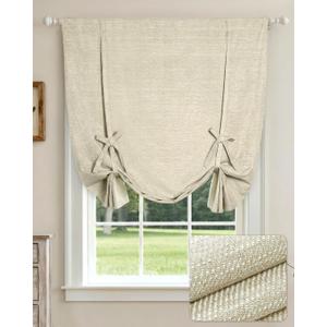 LazBlinds Tie Up Curtains, Linen Blackout Thermal Insulated Balloon Roman Shade Bathroom Window Curtain, Adjustable Rod Pocket Drape for Kitchen, Living Room, Bedroom (25" W x 47" L, Natural)