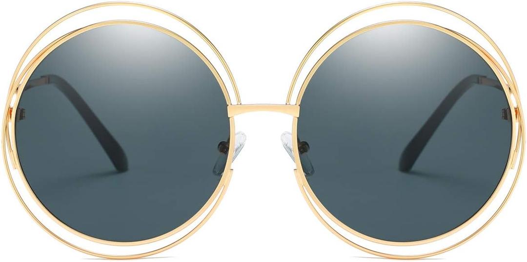Dollger Metal Double Circle Wire Frame Oversized Round Sunglasses for Women
