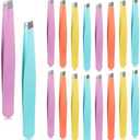 Maitys 16 Pieces Slanted Eyebrow Tweezers Stainless Steel Tip Precision Tweezers Bulk for Women and Men Personal Care Ingrown Hair, Facial Hair and Lash Extension