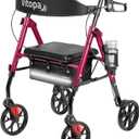 Walkers for Seniors with Seat W20S, 350 lbs Heavy-Duty Rollator Walker, Smooth 8 Widened Wheels, Foldable, Dual Height Adjustable, Thickened Ergonomic Seat & Backrest, Burgundy Red