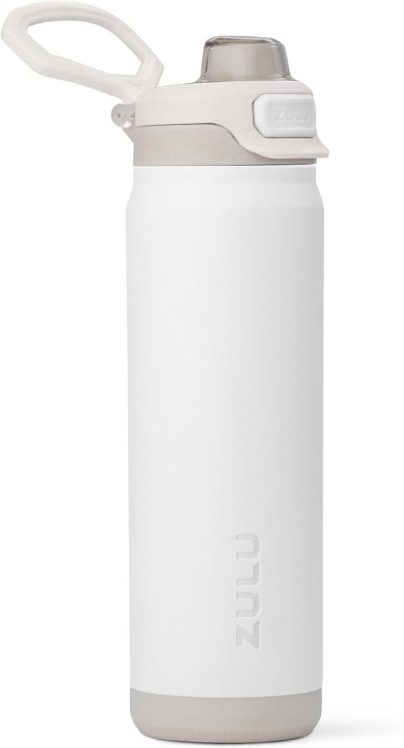 ZULU Powerfill Pro 24oz Stainless Steel Water Bottle with Quick Fill Lid, Triple Walled Vacuum Insulated Metal, Leak Proof Locking Lid, Sip and Chug, Reusable BPA Free, White