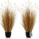 Jexine 2 Pieces 4 ft Artificial Tall Grass Plants Outdoor with Yellow Horsetail Reed Tall Artificial Grass Green Onions Plant Potted for Housewarming Gift House Garden Lobby Outdoor
