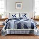 Secgo Handmade Quilted 100% Cotton King Comforter Set for Bed - 100% Cotton Quilts King Size, Black Bedspreads (96 * 108 Inch) with 2 Pillow Shams, Patchwork Reversible Lightweight Bedding (King(98"x106"), Arctic Circle)