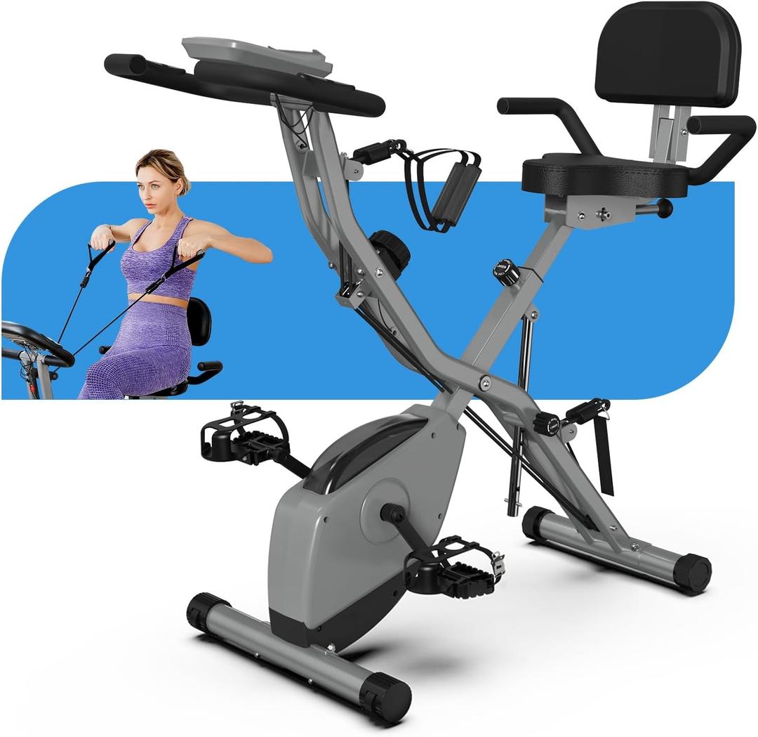 Indoor Exercise Bike for Seniors, 5 IN 1 Foldable Stationary Bike with 16-Level Magnetic Resistance and Tri-Position Ride, 300LBS Capacity, 5.5 LBS Flywheel, Designed for Home Workout