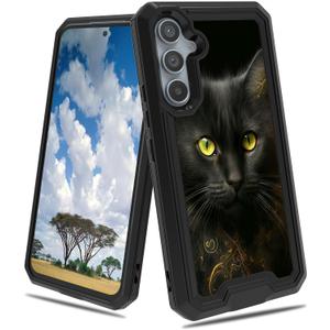 for Samsung Galaxy S24 Plus Case 2 in 1 Dual Layer Hard PC Soft TPU Shock Proof Drop Protective Phone Case for Samsung Galaxy S24 Plus 5G 6.7 inch 2024 - Black Cat