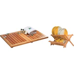 Bamboo Bath Mat and Dish Drying Rack Bundle