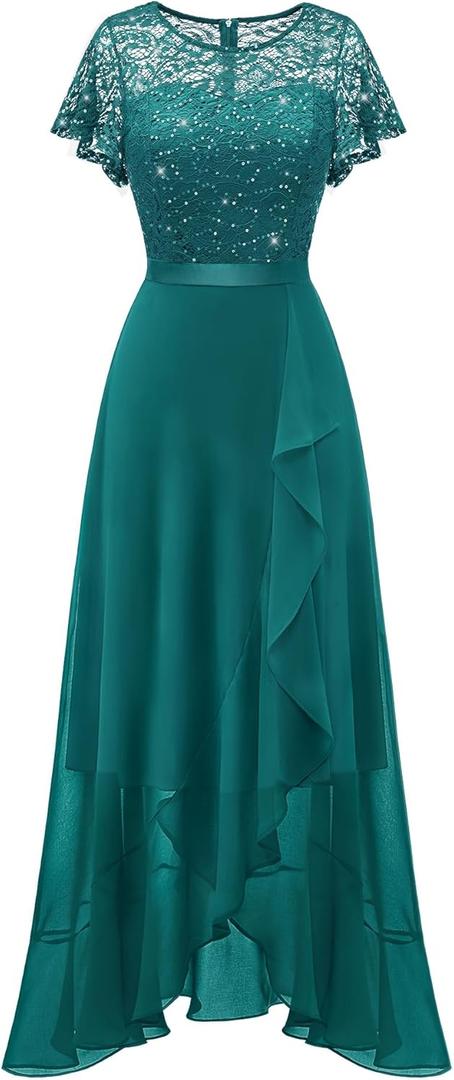 BeryLove Formal Dresses for Women 2026 Wedding Guest with Slit Cocktail Elegant Lace Long Prom Dress (Medium, Peacockgreen Sequin)