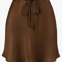 Women's Drawstring Satin Mini Skirt High Waisted Elegant Casual A-Line Flared Silk Short Skirts for Women L
