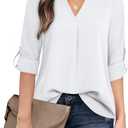 Timeson Women's Casual Chiffon V Neck 3/4 Sleeve Blouse Tops