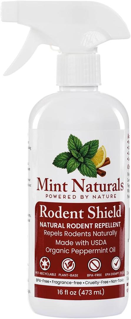 Natural Rodent Repellent Spray USDA Organic Peppermint Oil Formula that Helps Deter Rodents, 16 oz Made in USA by Mint Naturals