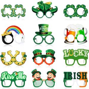 24 Pieces St. Patrick's Day Eyeglasses, Green Lucky Irish Shamrock Leprechaun Paper Glasses Frame Favors Photo Booth Props Decoration for St. Patrick's Day Party Lucky Day Home Party Favors Supplies