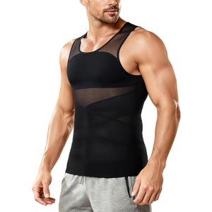 Nebility Mens Compression Shirt for Gynecomastia - Sleeveless Slimming Undershirts Body Shaper Vest Mesh Shapewear Workout Tank Tops Black (Black)