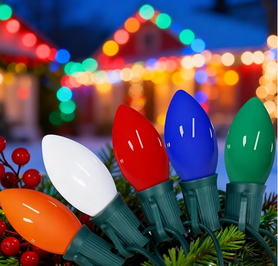 C9 Vintage Christmas Lights Outdoor, 26Ft Incandescent Christmas String Light with 25 7W MultiColored Bulbs, C9 Xmas Lights Decorations UL Listed for Holiday Roofline Patio Balcony Window Xmas Decor