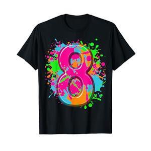 8th Birthday Paint Splashes T-shirt kids Girls Boys 8 Year T-Shirt, Size: Medium
