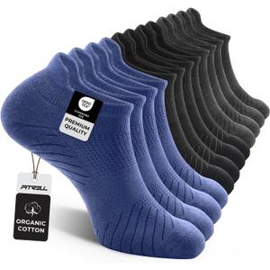 FITRELL 6 Pack Men's Athletic Running Ankle Socks Low Cut Cushioned Wicking Anti-Blister Breathable Sport Socks (Black, M)