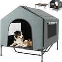 XIAPIA Dog House Outdoor, 43" Tall 3-in-1 Elevated Dog Bed with Roof, Grey
