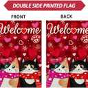 Welcome Valentines Day Romantic Love Heart Couple Cats Paw House Flag large 28X40 Inch Big Vertical Double Sided Yard Outdoor Outside Holiday Decoration