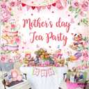 Mother's Day Tea Party Banner Backdrop 8x6FT Pink Floral Mother's Day Photography Background Let's Partea Thanks Mom Wall Decorations for Home