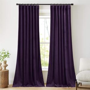 NICETOWN Living Room Purple Velvet Curtains 108 inches Long 2 Panels Set, Vintage Heavy Drapes with Back Tab, Light Blocking Thermal Panels, Room Divider Backdrop Curtains for Sliding Door (52" W)