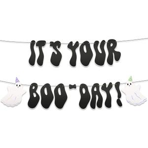 HOUSE OF PARTY BOO Halloween Banners, Pre-Strung Halloween Happy Birthday Decorations Boo Ghost Garlands for Mantel Home Decor Indoor