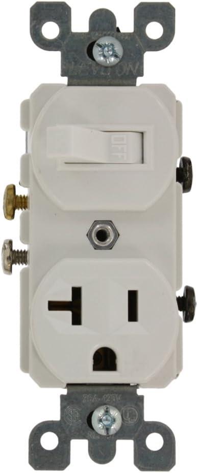 Leviton 5335 20 Amp, 120 Volt, Duplex Style Combination Single Pole Switch/Receptacle, Grounding, White