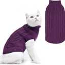 PUPTECK Winter Cat Sweater Coat - Soft Warm Cold Weather Clothes Knitwear for Kittens & Small Dogs Indoor Outdoor Wearing, Knitted Classic for Doggies Kitties Girls Boys, Purple, M