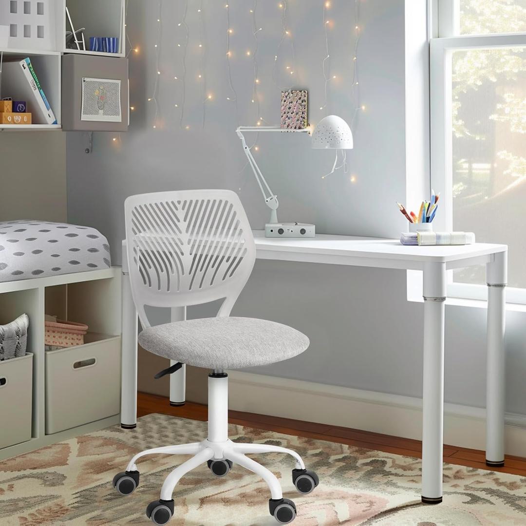 Homy Casa Teen Task Chair, Adjustable Height Swivel Office Computer Desk Chair with Backrest Wheels, Armless Comfy Seat Lumbar Support Rolling Work Chairs for Home Bedroom Study Student, Morandi Gray