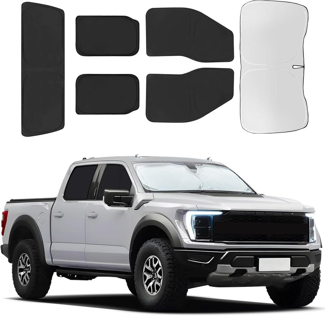 for Ford F150 4Door 2021-2025 Car Window Shades, 6pcs Privacy Sun Shade Set for Front Windshield Side and Rear Windows, Full Window Covers Keeps Vehicle Cool for Camping Napping