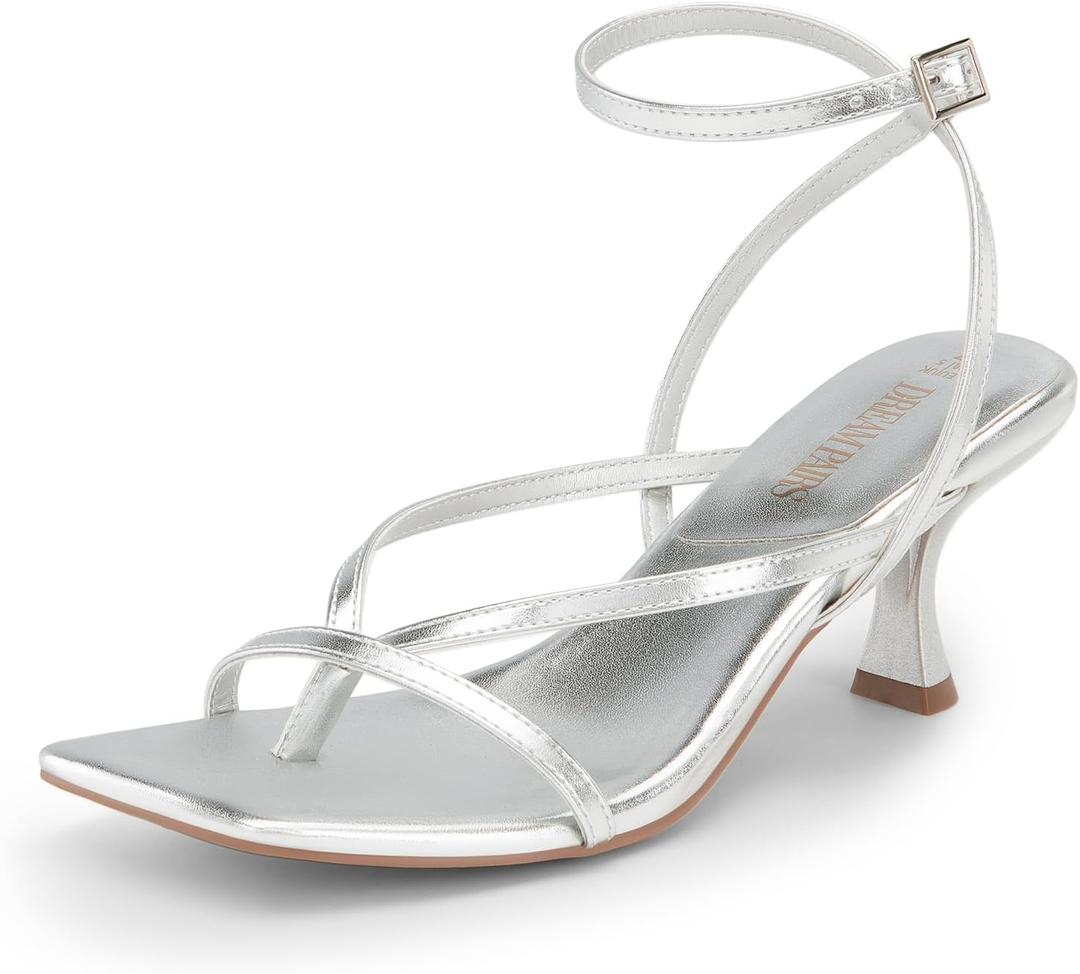 DREAM PAIRS Women's kitten Low Strappy Lace Up Heels Open Square Toe Thong Ankle Strap Heels Sexy Fashion Comfort Dress Shoes Party Sylvestra Pumps Heeled Sandals (6.5)