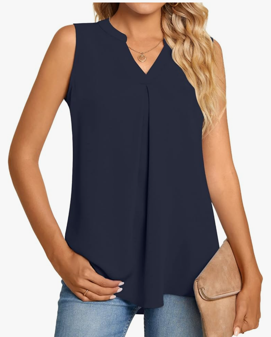 Anyhold Women's Chiffon Tank Tops Sleeveless V Neck Blouse Dressy Casual Tops Office Work Shirts XL