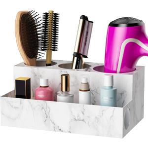 VITVITI Metal Hair Tool Organizer, Hair Dryer and Straightener Holder Countertop, Blow Dryer Holder Bathroom Organizer Storage for Vanity Makeup/Styling Tools/Curling Iron, White Marble Look
