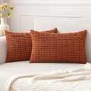 MIULEE Pack of 2 Rust Corduroy Decorative Lumbar Pillow Covers 20x12 Inch Soft Boho Striped Throw Pillow Covers Modern Farmhouse Home Decor for Summer Sofa Living Room Couch Bed