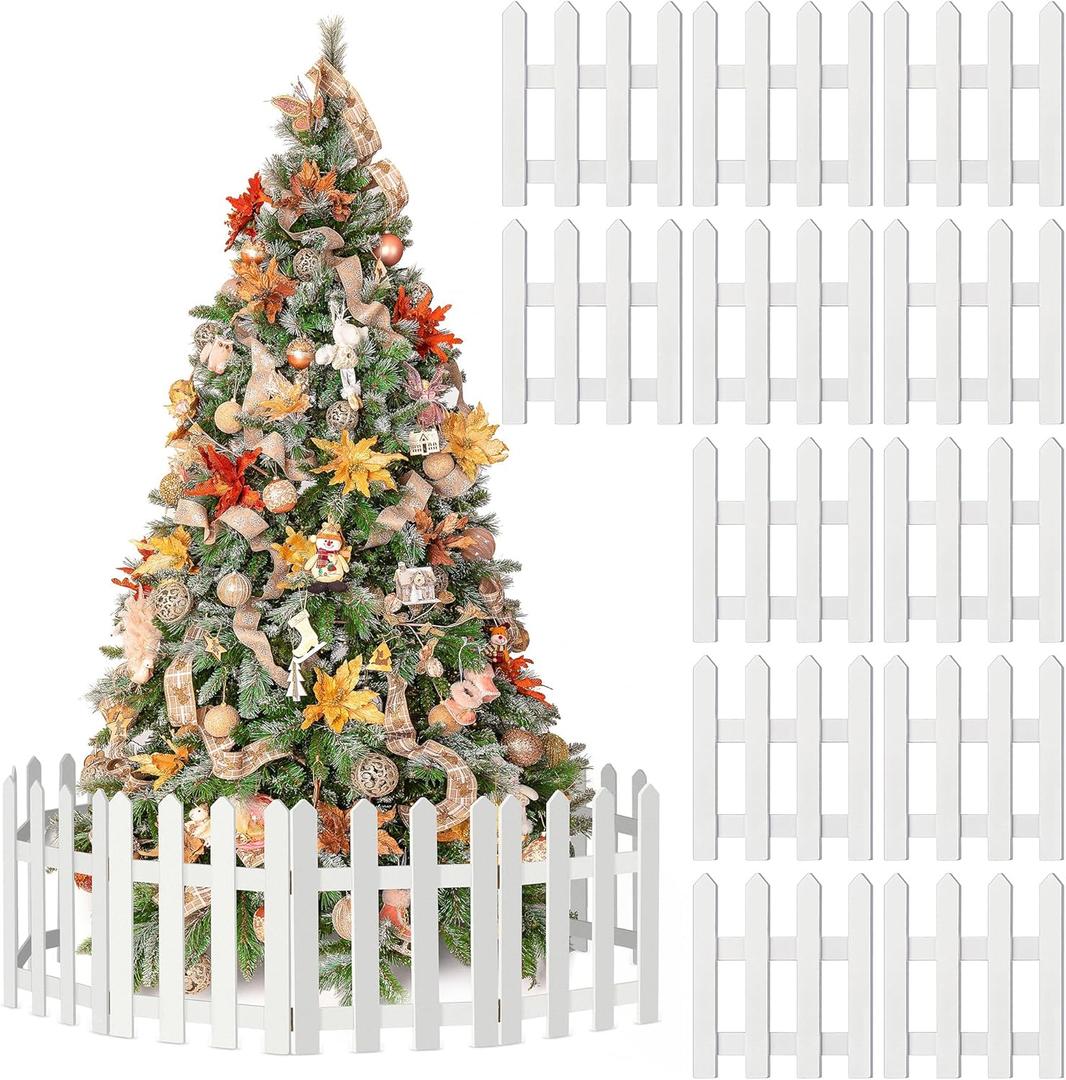 Aneco 12 Pack Thick Christmas Wooden Picket Fence 12 x 12 Inch Wood Christmas Tree Fence Decoration Christmas Tree Guard for Kids Dogs Xmas Wedding Party Decor