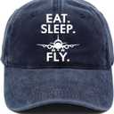 Pilot Gifts for Men, Aviation Gift for Aviator Attendant Aeronautics Aeronautical Student- Vintage Washed Hat for Birthday Christmas Graduation - Eat Sleep Fly - Adjustable Baseball Cap
