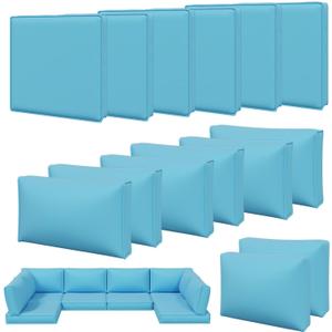 Aoxun 14pcs Patio Cushion Covers Replacement, Waterproof Outdoor Furniture Cushion Covers with Zipper and Non-Slip Bottom, Patio Sofa Couch 3 Sizes for Patio Sectional, Covers Only (Sky Blue)