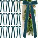 Glitinsel 20 Pcs Dusty Blue Large Velvet Christmas Bows 4.7" x 11" Big Pre Tied Handmade Fringe Velvet Ribbon Bows 1" Wide Rustic Crafts Gift-Bows with Twist Tie for Gift Wrapping Christmas Decor