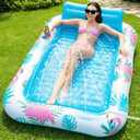 Inflatable Tanning Pool Lounger Float with Sprinkler, Pool Float Adult with Pillow & Cup Holder, Sunbathing Blow Up Tanning Bed, Suntan Tub Raft Floatie for Backyard Summer Water Party Extra-Large