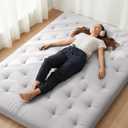 ZonLi Japanese Floor Futon Mattress 4" Thicken Tatami Mat Sleeping Pad 100% High Density Foam Foldable Dormitory Pad Tatami Mattress,for Floor Lounger Adult Pillow Bed Queen Size (Light Grey)