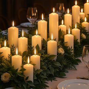 72 Pack Ivory Pillar Candles Bulk Set, 2x3 2x6 2x8 Inch - 24 Each Size, Dripless Smokeless Clean Burning for Wedding Centerpieces, Home Decor, Church, Romantic Ambiance