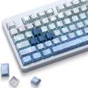 XVX Shine Through Keycaps, Side Print PBT Keycaps 75 Percent Dye Sub, 131 Keys Cherry Profile Custom Keycaps 60 Percent, Wave of Kanagawa Double Shot Keyboard Key caps for Mechanical Keyboards