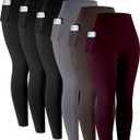 LZYVOO Leggings with Pockets for Women, 6 Packs Soft High Waisted Tummy Control Workout Yoga Pants (M)