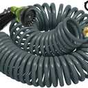 Coil Hose 50FT EVA Coil Garden Hose With 3/4'' Brass Connector Coiled Water Hose Lightweight And No Kink Includes 7 Patterns Spray Nozzle For Outdoors Lawn Watering Car Washing