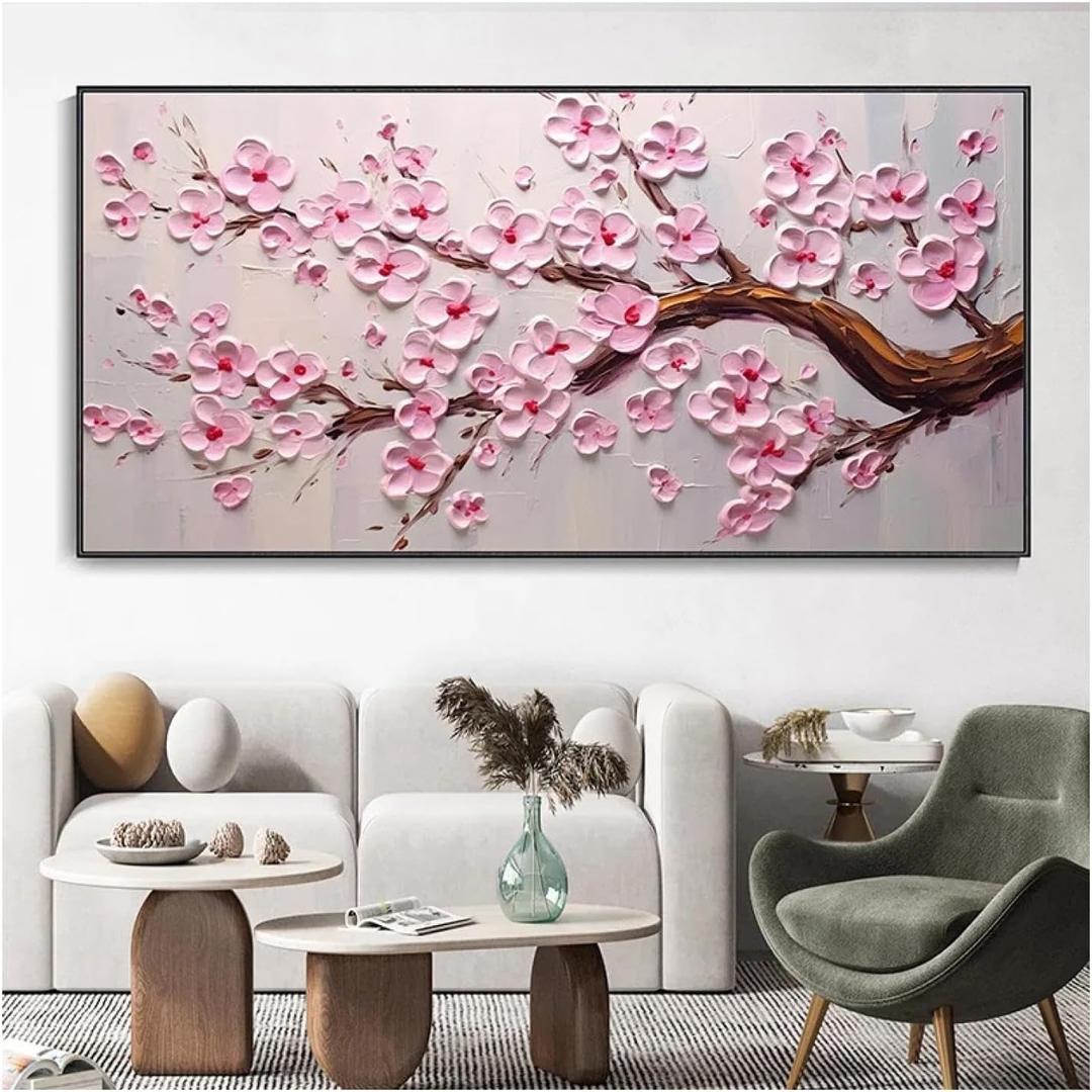 JGGXHM Cherry Blossom Branch Painting Poster Floral Abstract Tree Canvas Print Landscape Modern Wall Art Room Decor -(18x43cm) 7x17in Internal Frame